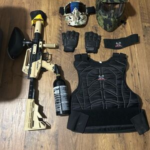 Paintball Gear Set with Black and Tan Rifle